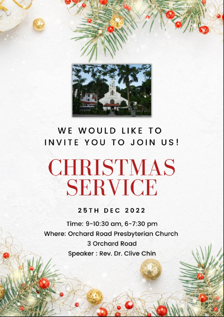 We would like to invite you to join us for our Christmas Service at 9 a.m. and 6 p.m.