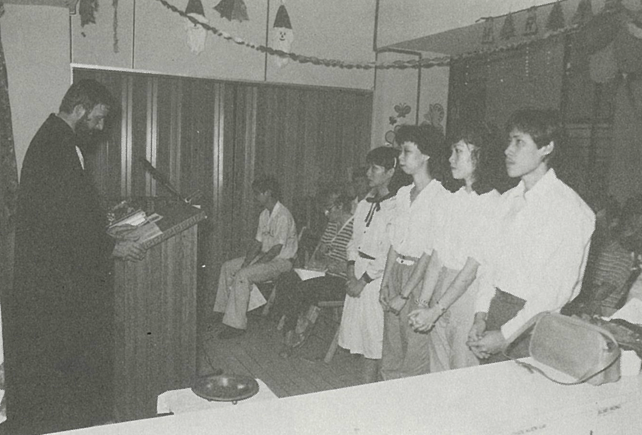 The first baptism group at Ghim Moh Preaching Station, with baptism conducted by Rev. F. Delius.